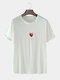 Mens Heart & Color Letter Embroidery Casual Short Sleeve T-Shirt - White