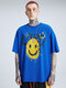 Men 100% Cotton Easter Egg Smile Print Letter T-Shirt - Blue