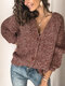 Casual Knit V-neck Long Sleeve Button Cardigan - Wine Red