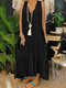 Women Lace V-Neck Casual Sleeveless Dress - Black