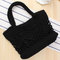 Women Solid Color Hand Hook Woven Bag  Straw Bag - Black