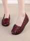 Socofy Leather Breathable Soft Round Toe Small Floral Casual Flats - Purple