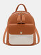 Women Faux Leather Fashion Casual Mini Colorblock Multifunction Backpack Shoulder Bag - Brown