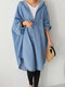 Denim Solid Color Irregular Hooded Loose Plus Size Shirt - Light Blue 1