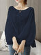Solid Knotted Ruched Puff Sleeve Casual Blouse - Navy