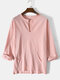 Mens Solid V-Neck High Low Loose Long Sleeve T-Shirts With Pocket - Pink