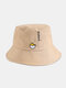 Unisex Cotton Solid Color Letters Cartoon Chicks Embroidery Fashion Bucket Hat - Khaki