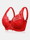 Women Floral Lace Trim See Through Modal Thin Breathable Push Up Bras - Red