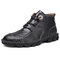 Men Cow Leather Hand Stitching Comfy Soft Lave Up Casaul Ankle Boots - Black