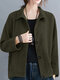 Vintage Corduroy Solid Button Lapel Long Sleeve Jacket - Green