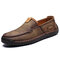 Menico Men Hand Stitching Leather Non-slip Large Size Slip On Casual Driving Shoes - Khaki