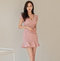 women's V-neck double-breasted short-sleeved ruffled sexy slim dress - Pink