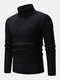 Mens High Neck Twisted Knitted Solid Color Warm Regular Fit Casual Sweater - Black