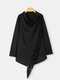 Solid Color Tassel Button Long Sleeve Casual Blouse for Women - Black