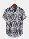 Mens Cool Graffiti Stripe Chest Pocket Breathable Short Sleeve Shirts - Blue