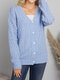 Solid V-neck Hollow-out Button Casual Homewear Cardigan - Blue