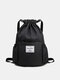 Women Nylon Brief Waterproof Soft Solid Color Backpack - Black