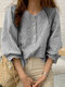 Women Plaid Seersucker Button Front Casual 3/4 Sleeve Shirt - Black