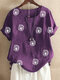 Floral Printed Short Sleeve O-Neck T-shirt For Women - Purple