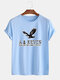 Mens Eagle Graphic Print Loose Breathable T-shirt - Blue