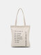 Women White Canvas Large Capacity Letter Pattern Print Shoulder Bag Handbag Tote - White