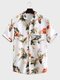 Camisas de manga corta para vacaciones hawaianas con solapa y estampado floral de pájaros para hombre - Blanco