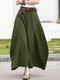 Leisure Solid Button Ruched Zip Pocket Maxi Skirt - Army Green