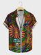 Mens Colorful Circus Skeleton Print Button Up Short Sleeve Shirts Winter - Colorful