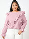 Solid Color Ruffle Patchwork Puff Sleeve Casual Blouse for Women - Pink