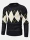 Mens Argyle Pattern Crew Neck Preppy Knitted Pullover Sweaters - Black