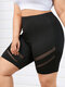 Plus Size Mesh Patchwork Solid Elastic Waist Shorts - Black