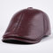 Cowhide Men's Caps Day Leather Old Hat Middle-aged Hat Men's Season Cotton Cap Thickening - Wine red top layer cowhide