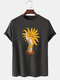 Mens 100% Cotton Sun Figure Print Round Neck Casual Short Sleeve T-Shirts - Gray