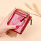 Women Vintage Genuine Leather Small Short Wallet Card Holder Purse - Red
