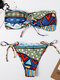 Women Tribal Geometry Pattern Swimwear Open Back Slimming Bandeau Bikini - Green