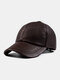 Men Cow Leather Solid Color Autumn Winter Warmth Cold Protection Driving Hat Baseball Cap - Brown