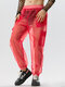 Mens Mesh See Through Chain Cargo Pants - Red