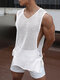 Camiseta sin mangas con cuello en V y lazo dividido lateral de rejilla para hombre - Beige