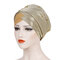 Women Pearl Bright Lace Beanie Hat Colorblock Hat Chemotherapy Cap - Yellow