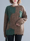 Contrast Color Block O-neck Knit Sweater For Women - Coffee