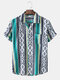 Mens Ethnic Geo & Stripe Print Holiday Short Sleeve Shirts - Multi Color