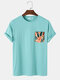Lässige Kurzarm-T-Shirts für Herren mit tropischem Blatt-Brusttaschendruck - Blau