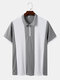 Mens Color Block Patchwork Half Zip Casual Short Sleeve Golf Shirts - White