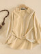 Stripe Print Long Sleeve Button Front Twisted Lapel Blouse - Yellow