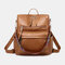 Women Faux Leather Solid Shoulder Bag Backpack - Brown