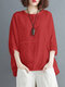 Solid Round Neck Bat Sleeve Casual Blouse - Red