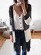 Contrast Color Open Front Long Sleeve Pocket Cardigan - Black