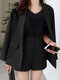 Women Solid Lapel Casual Blazer Co-ords With Shorts - Black