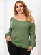 Solid Color Off Shoulder Long Sleeve Plus Size Casual Blouse for Women - Green