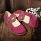 Round Toe Adjustable Hook Loop Comfort Women Flat Shoes - Red